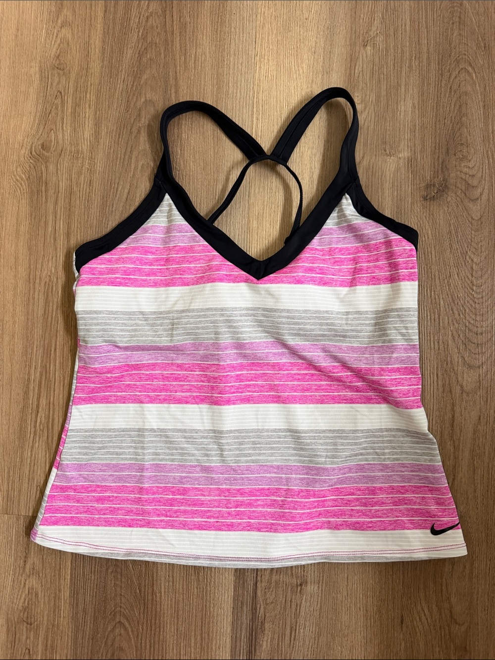 Women's Nike Tank Top Racer Back Dri-fit Pink Gray Built in Padded Bra Large